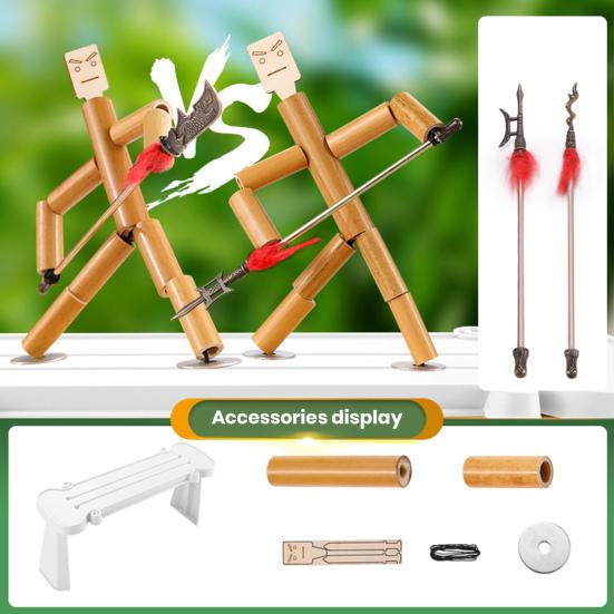 Bamboo Man Table Funny Toy with Weapon PK Battle Natural Bamboo Rope Controlled Fighter Board Game Funny