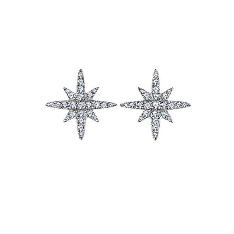 Exquisite Zircon Snowflake Star Anise Star Creative Sweet 925 Sterling Silver Fashion Female Stud Earrings SEA536