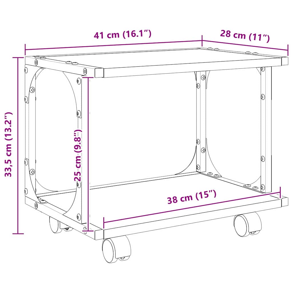 Printer Stand Black Oak Effect 41 x 28 x 33.5 cm