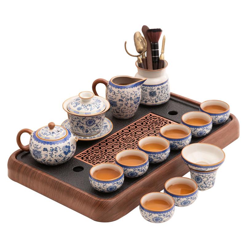 Small Household Ru Kiln Kung Fu Tea Set, Special Tea Drinking Set for Making Tea, Tea Making Teapot, Tea Cup, Tea Table, a Complete Set