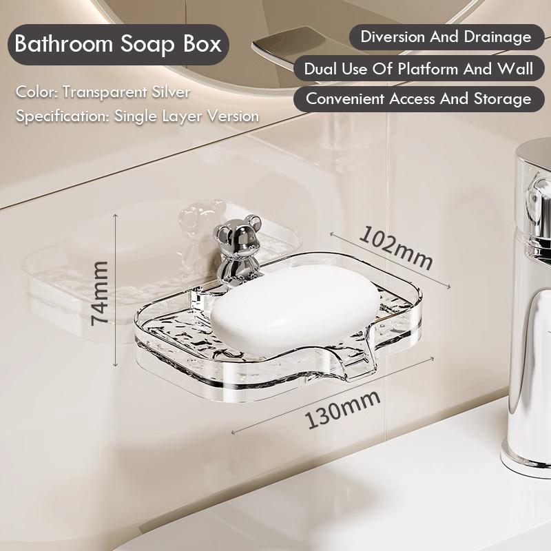 Мыльница для ванной комнаты, не перфорированная, настенная, с дренажем и местом для хранения, мыльница, прозрачная, с узором «ледник», полка для ванной комнаты
