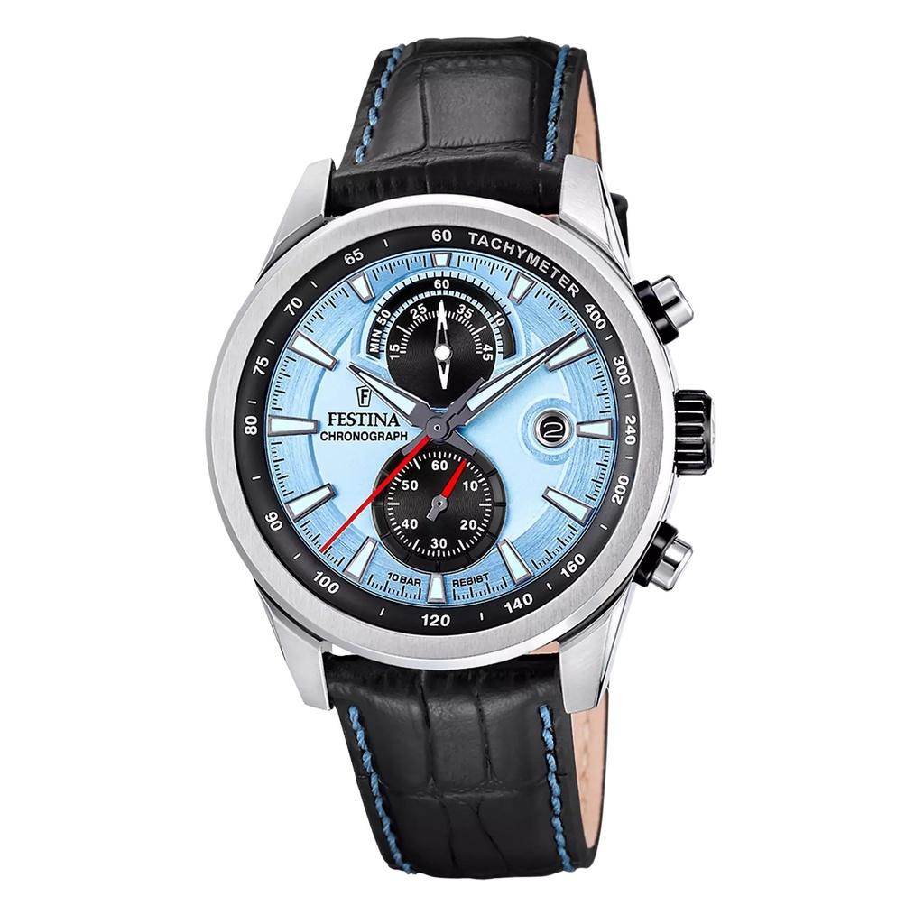 FESTINA Timeless Chronograph Leather Strap Blue Dial Quartz F20695-2 100M Men's Watch
