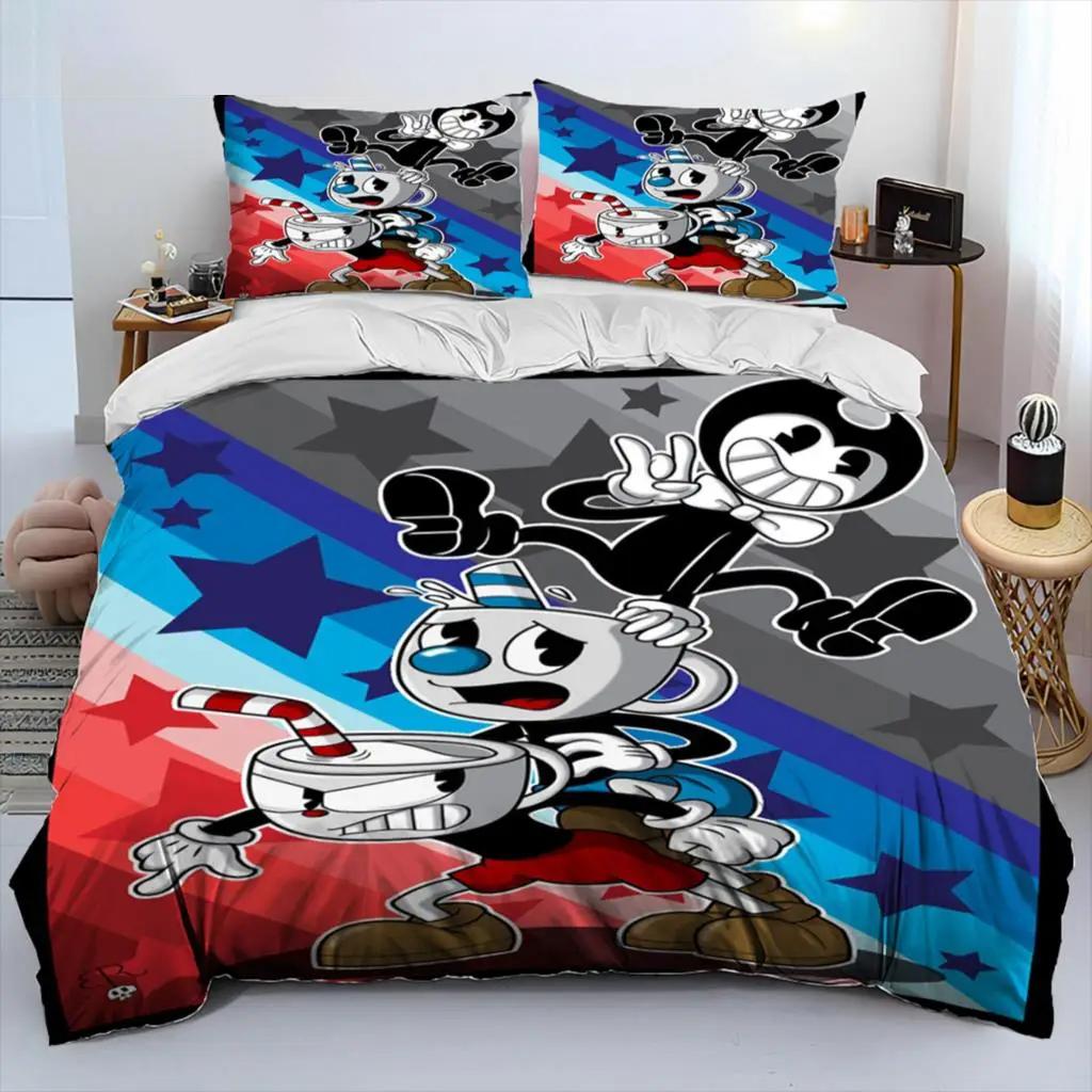 Комплект постельного белья с изображением мультфильма «Cuphead And Mugman» для мальчиков и девочек, двуспальный пододеяльник, наволочка, детская кровать, для взрослых, домашний текстиль