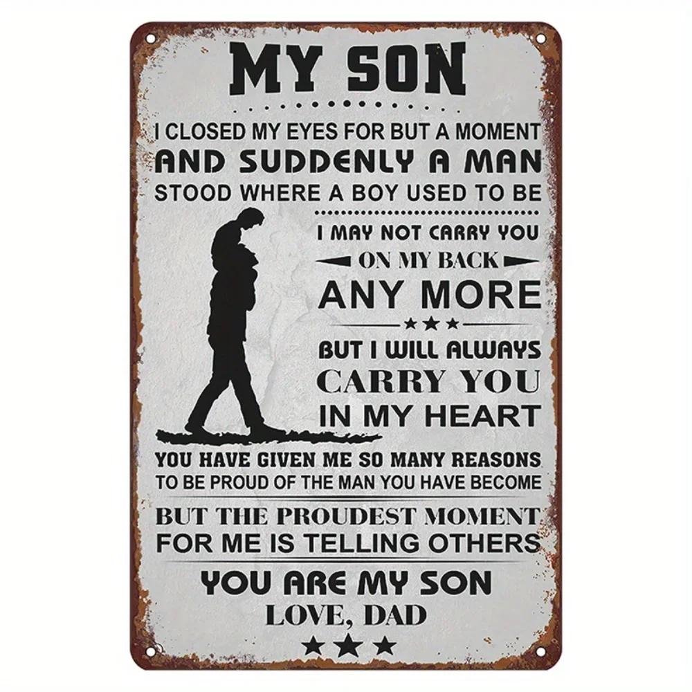 My Son Loves Dad Vintage Metal Sign, Family Gift for Son, Fun Wall Art Interior Decor, Metal Poster