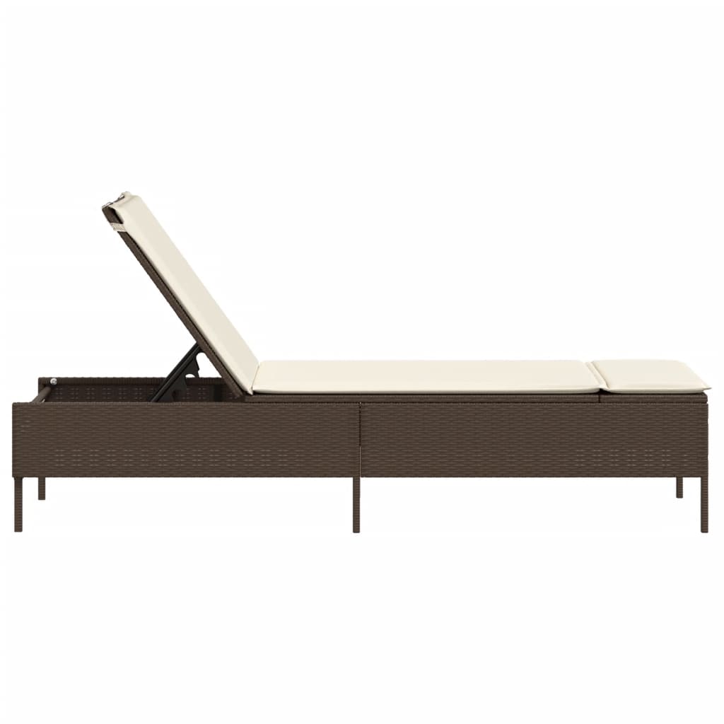 Sun Lounger with Cushion Brown Poly Rattan