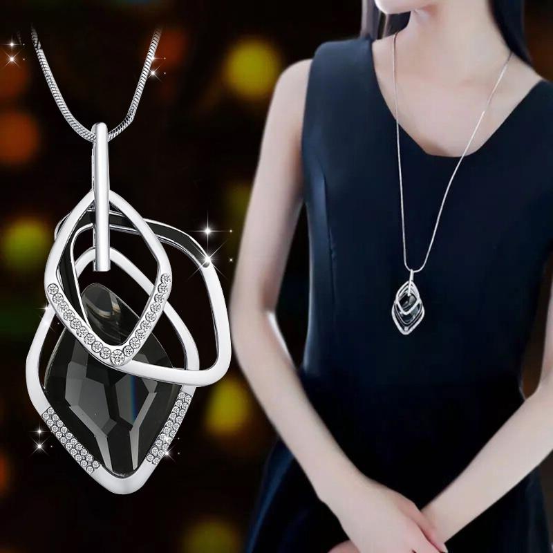 Women Long Necklace Fashion Geometric Crystal Necklaces Pendant Jewelry Statement Sweater Chain Collier Femme Collar Accessories