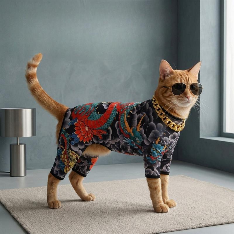 Pet Tattoos Four Legged Clothes Dog Funny Clothing Full of Dragon Patterns Trendy and Cool Design High Elasticity Skin Friendly
