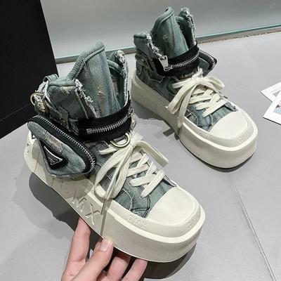 Весна Осень Новые женские ботильоны Модные ковбойские рыцарские сапоги Панк Готика Классические джинсовые парусиновые туфли Короткие готические туфли на платформе