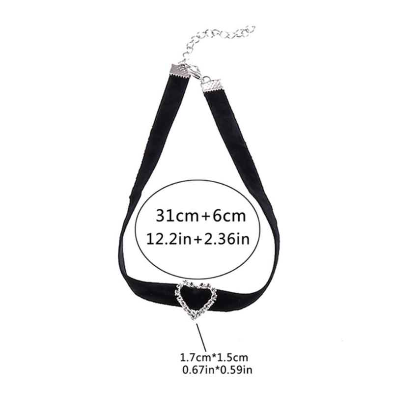 Хрустальное круглое сердце любви Черный бархат - Ожерелье-чокер с винтажными стразами в стиле панк, цепочка на ключицу, подарок для женщин