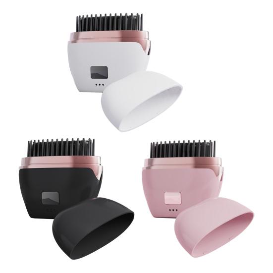 Mini Rechargeable Straightener Brush Portable Travel Lightweight Fast Heating Hot Comb 3 Temperature Setting Adjustable Electric Hair Styling Brush
