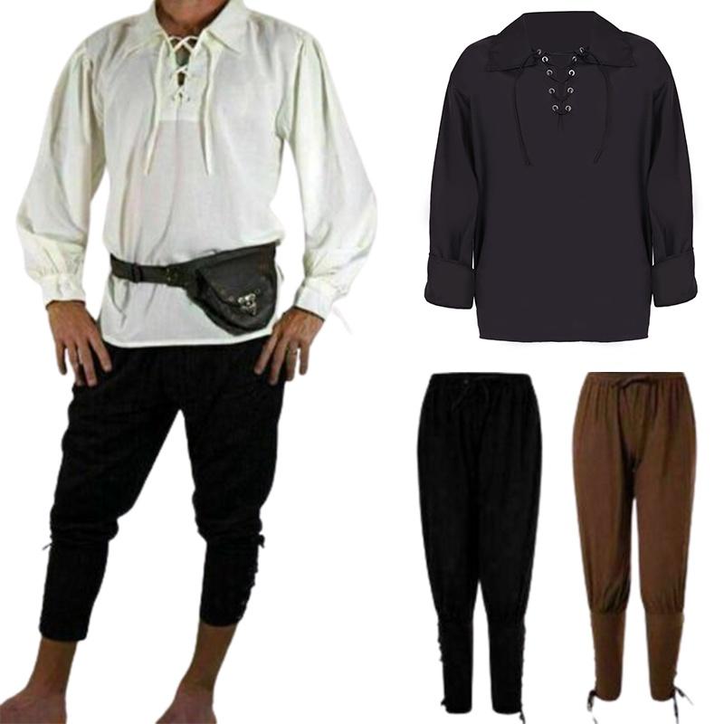 Средневековый Хэллоуин Ренессанс Пират Рыцарь Косплей Костюм Мужской Рубашка Брюки Топ