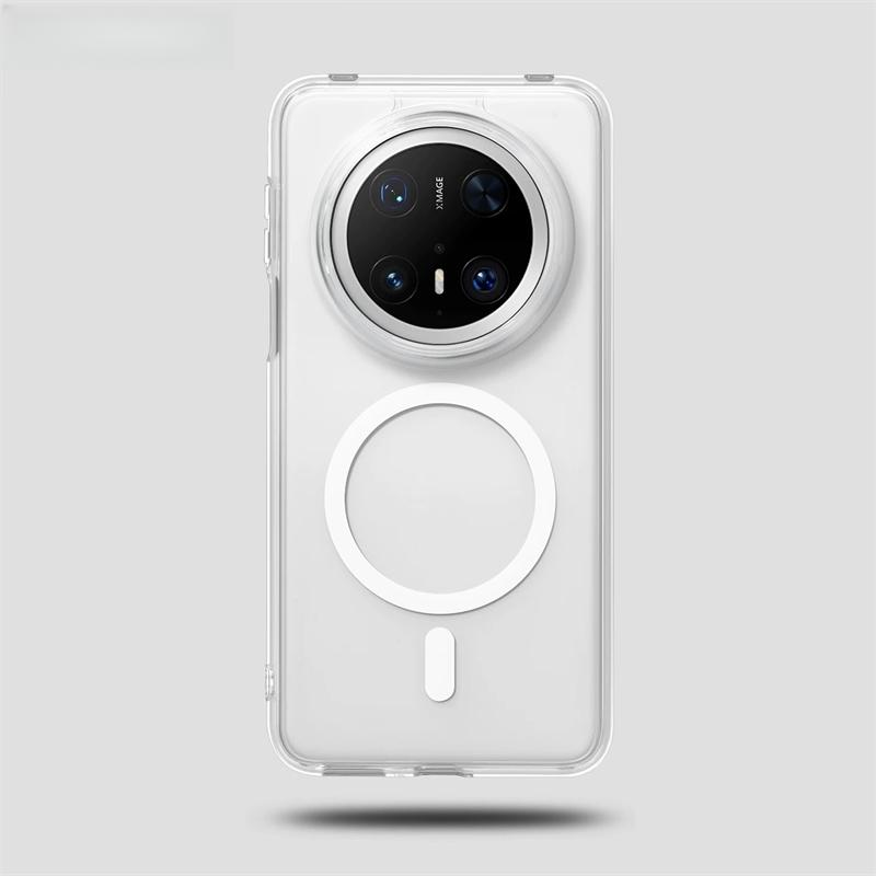 Магнитный Чехол Для Huawei Mate 60 Pro 70 Mate70 Pro+ Для MagSafe Матовый AG Прозрачный Жесткий Задний Чехол Бампер Металлическая Кнопка Корпус
