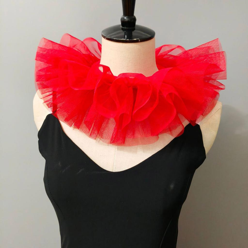 Victorian Ruffled Mesh Detachable False Collar Shawl for Children Girls Retro 3 Layered Tulle Neck Ruff Cosplay Choker