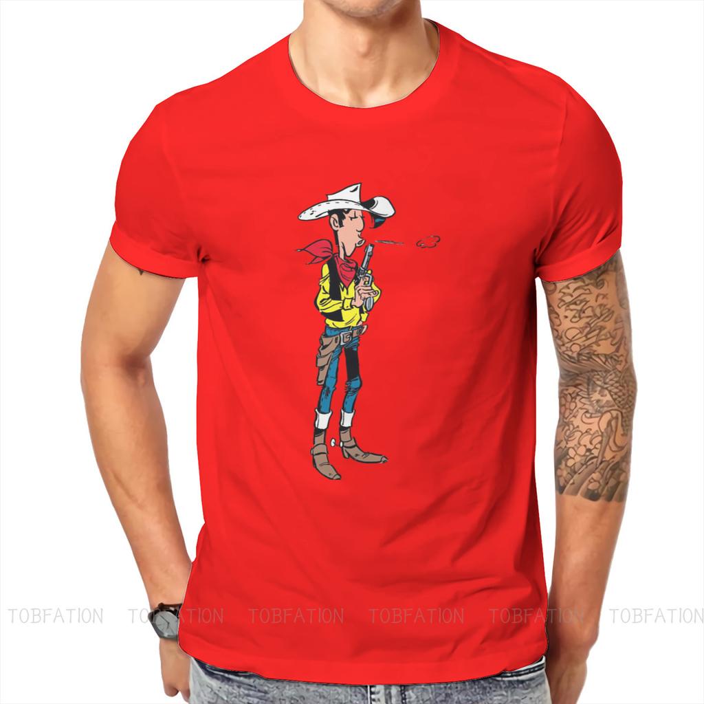 Футболка с персонажем мультфильма Lucky Luke, альтернативная футболка в стиле Харадзюку, футболка высокого качества, одежда унисекс с круглым вырезом большого размера, одежда унисекс