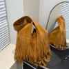 Women Frosted Tassel Shoulder Bag Faux Suede Fringe Underarm Bag Large Capacity Travel Tote Handbag Female Shopping Bag