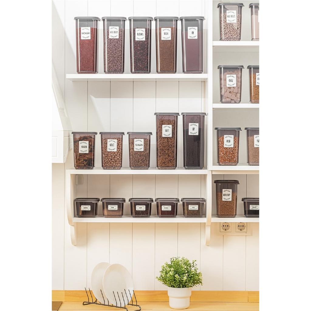 18 Pino Spice Storage Container - Square Spice Set With Lid 6x (0.50 Lt-1.10 Lt-1.70 Lt)