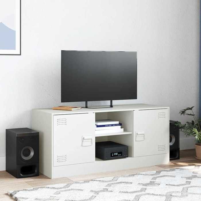 VidaXL Meuble TV blanc 99x39x44 cm acier, banc TV, meuble télé, meuble multimédia, buffet TV, meuble hifi, centre de 841690