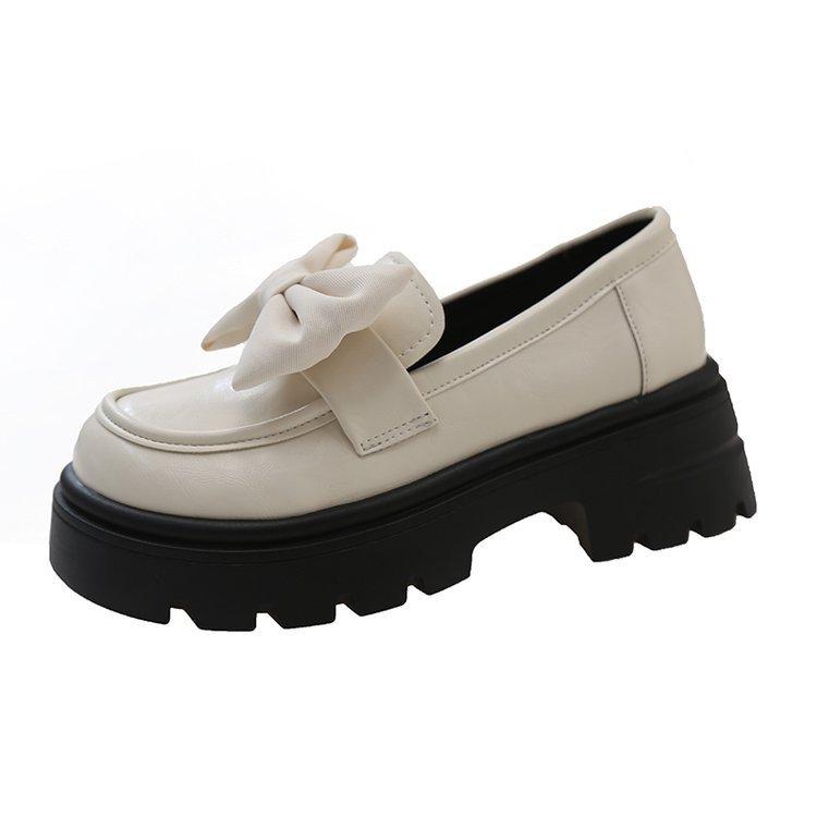 Туфли в британском стиле, модные и удобные женские весенние туфли-лоферы Мэри Джейн с толстой подошвой и бантом, одинарные туфли