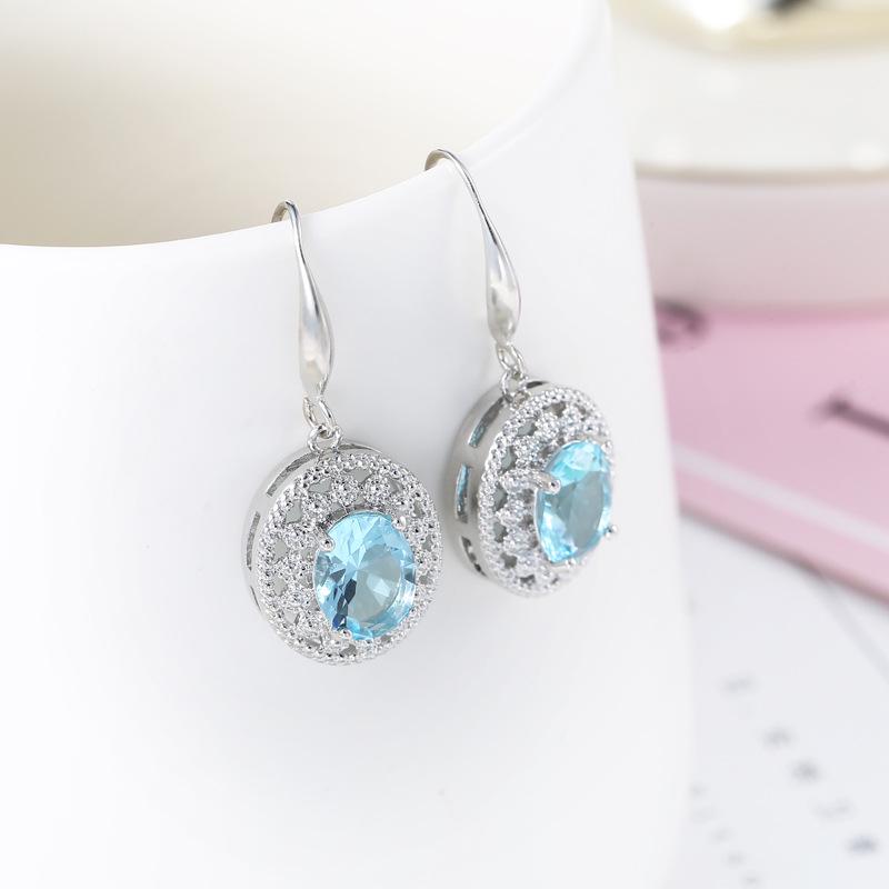 Exquisite Sea Blue Zircon Topaz Dangle Earrings for Women