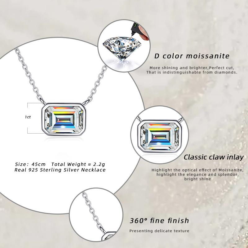 Bague Ringen Муассанит Изумрудная Огранка Подвеска Ожерелье Уникальный Дизайн Женская Серебряная 925 Свадебная Цепочка Изящных Ювелирных Изделий Для Вечеринки