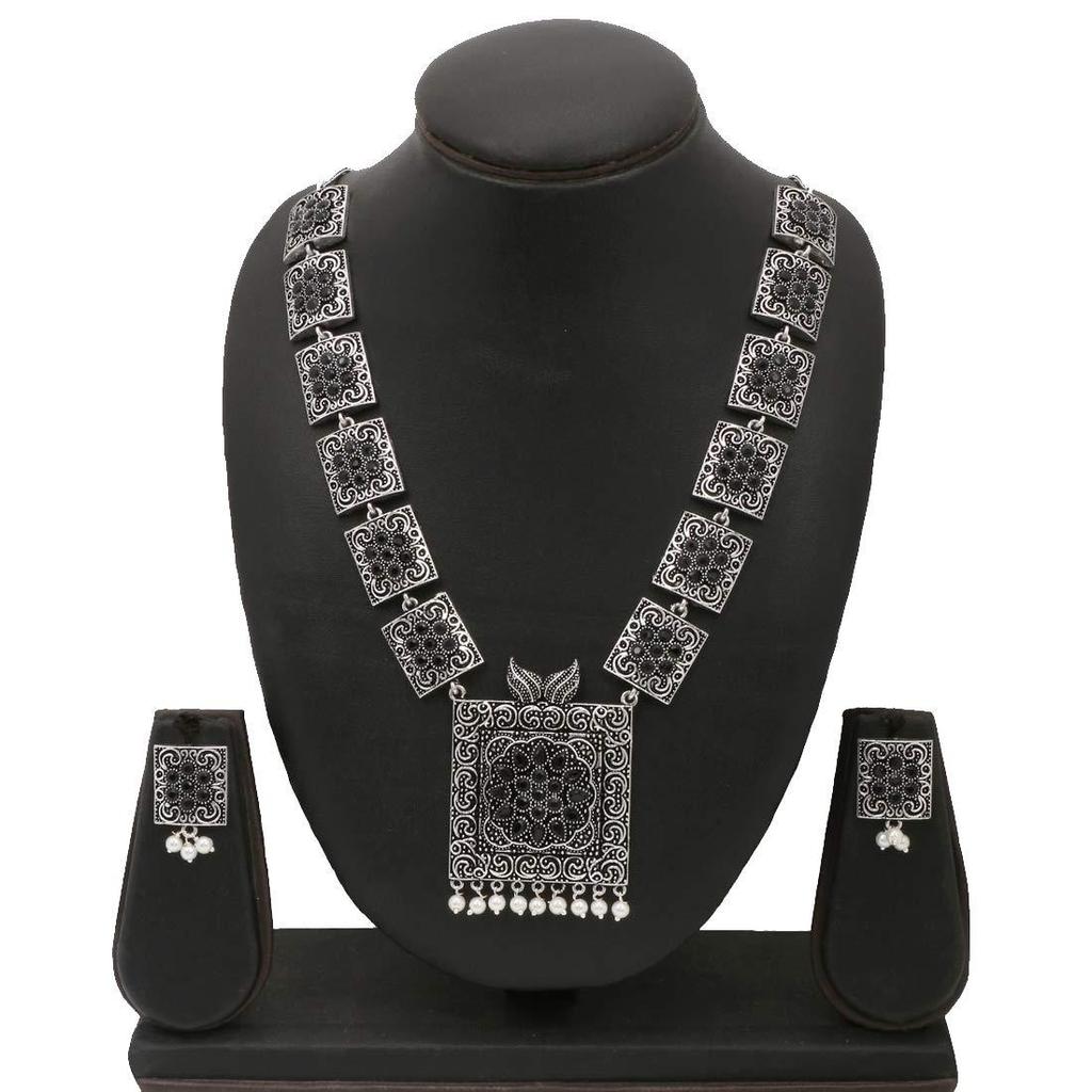 Комплект ювелирных украшений из немецкого окисленного серебра. Эффектный стиль. Королевский образ. Дизайнерский комплект ожерелья с серьгами для женщин и девочек.