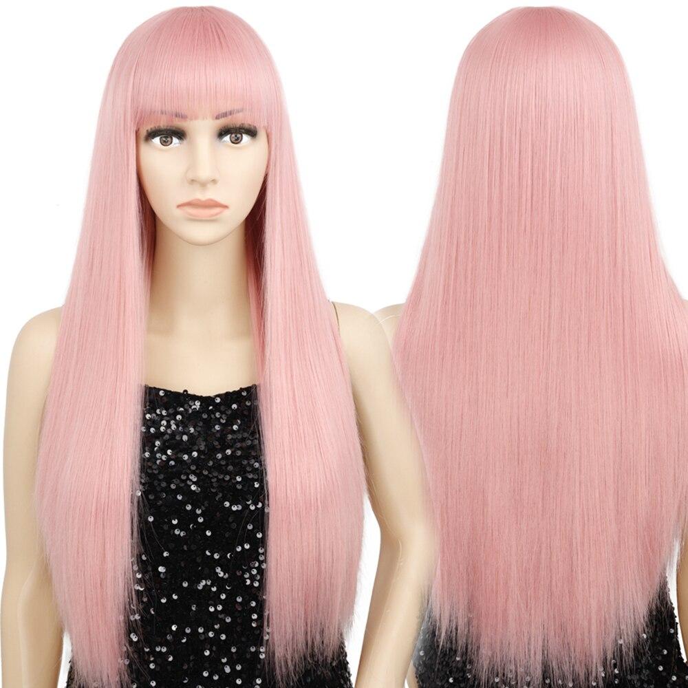 MISS WIG Розовый длинный прямой парик с челкой, парик из синтетических волос для женщин, термостойкий парик для косплея, однотонный парик