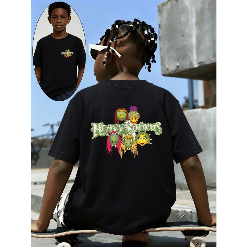 European sizes Heavy Saurus Dinosaur Band Art Boys T-Shirt Soft & Comfortable Everyday Top, Suitable for Home, Outdoor, Comfortable and Breathable