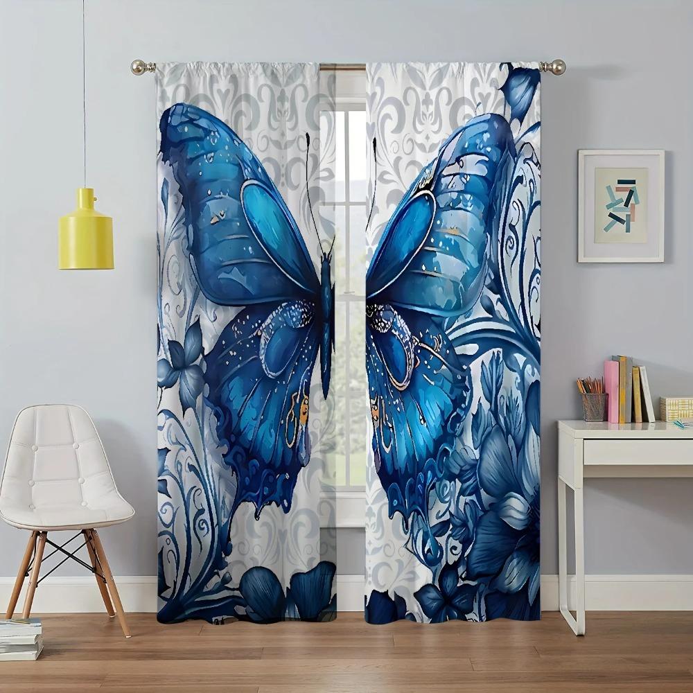 2 шт. шторы с бабочками и цветами, художественный декор, декоративные шторы для дома, для гостиной, спальни, всесезонные, с изображением животных, полузатемняющие