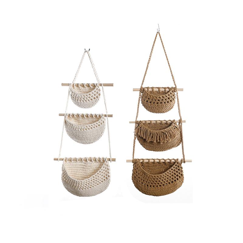 1PC Over The Door Organiser 3 Tier Hanging Organiser Wall Rope Wall Basket Wall Mounted Cotton Rope Home Decor Two Colours