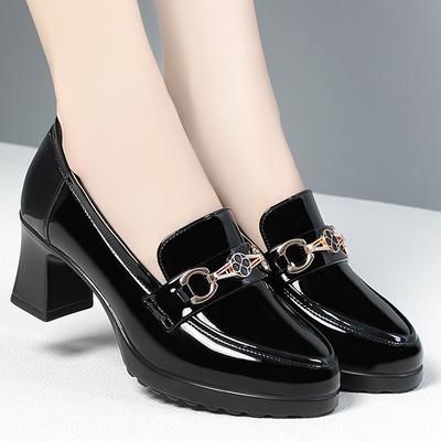 Женские кожаные туфли Весенние и осенние женские туфли Женские одинарные туфли Толстые каблуки Мягкая кожа Удобная легкая обувь