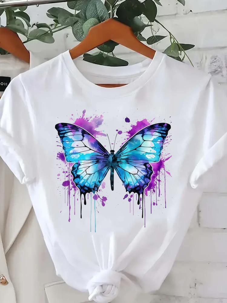 (Asian Size) butterfly cute 90s Tee Clothing Lady Female Top Printed Women Casual T Shirt Fashion Graphic Short Sleeve T-shirts