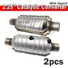 2pcs 2.25in 5.7cm Catalytic Converter 400 Holes High Flow 2x Clogging Sensor Port Stainless Steel Car Accessories Universal
