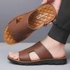 Men's Genuine Leather Summer Slippers: Handmade, Non-Slip Flip Flops with Soft Full Cowhide and Cushioning Sole.