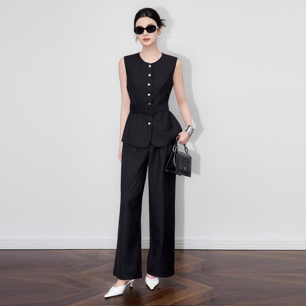 Элегантный комплект из жилета с серебряной пряжкой и широких брюк-коммьютер для женщин - Осенняя коллекция