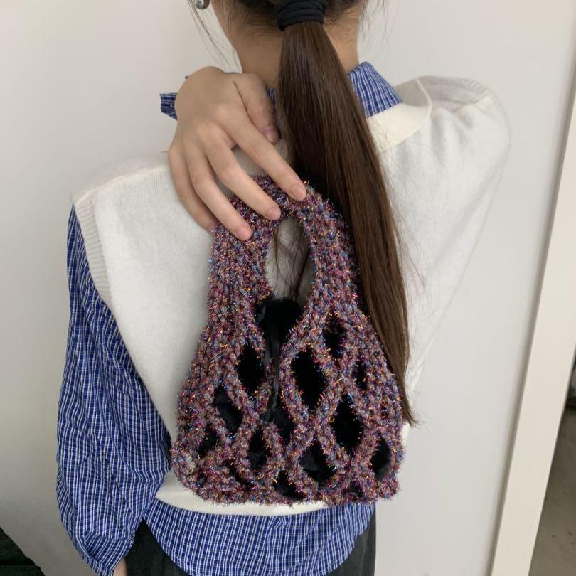 Новая выдолбленная вручную квадратная сумка из хлопчатобумажной нити, связанная крючком из золотой проволоки, модная повседневная универсальная сумка для рыболовной сети