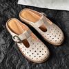 Leather Hole Slippers Women's 2025 Summer New Hollow Block Round Head T-buckle with Mary Jane Outer Slippers