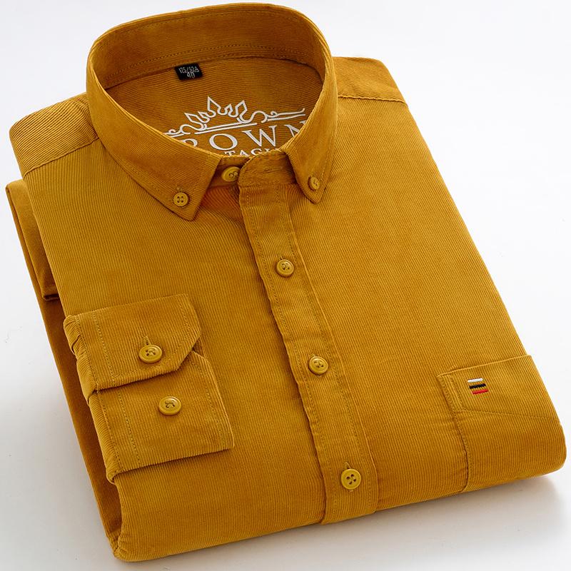 Мужская вельветовая рубашка с длинным рукавом в стиле business casual из чистого хлопка