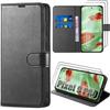 Case and 2 Tempered Glasses for Google Pixel 9 Pro, Anti-Scratch Soft Synthetic Leather Card Holder - Black