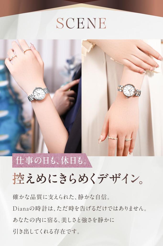 2025 Новые аналоговые водонепроницаемые часы ZJ0001 Милые простые японский механизм Стильный подарок Популярные [DIANA] Женские (Серебро и Роза)