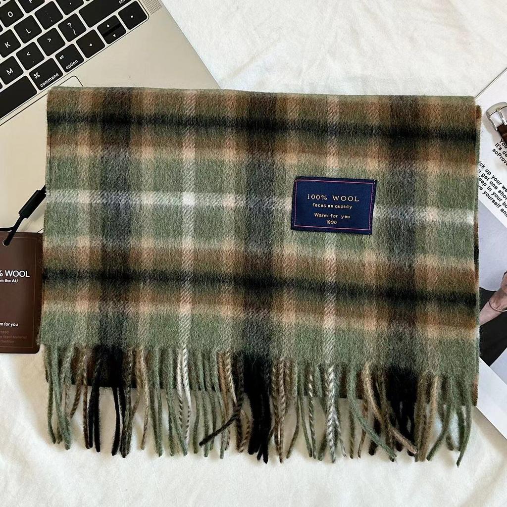 Men Scarf 100% Wool Plaid Warm Soft Muffler Female Winter Autumn Couple Cashmere Windproof Stripe Tassel Shawl Male Thick Scarf