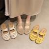 Beige Hollow Retro Flat Bottom Light Mouth Slippers Women's Summer Wear 2025 New with Skirt Mary Jane Shoes