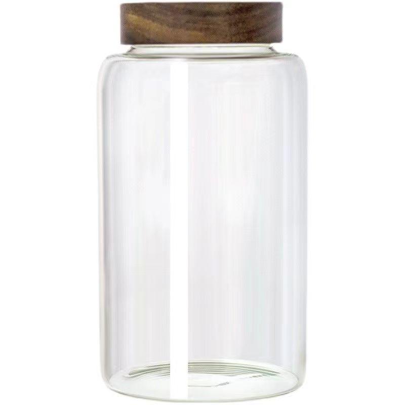 Большая герметичная стеклянная банка с крышкой из акации - Влагостойкое хранение сушеной кожуры мандарина, пищевой класс, резьбовое горлышко.