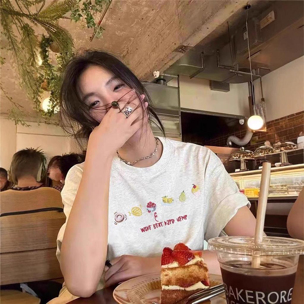 Летняя женская футболка свободного кроя из чистого хлопка с коротким рукавом - Дизайн в корейском стиле хай-стрит