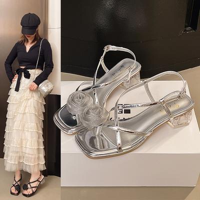 Женские французские удобные босоножки на толстом каблуке с подушкой, новый дизайн, украшение из сотен цветов, повседневная обувь для дома и отдыха