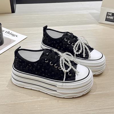 Туфли женские белые с блестками и бантом на толстой подошве, новинка 2025 года, удобные, дышащие, для серфинга