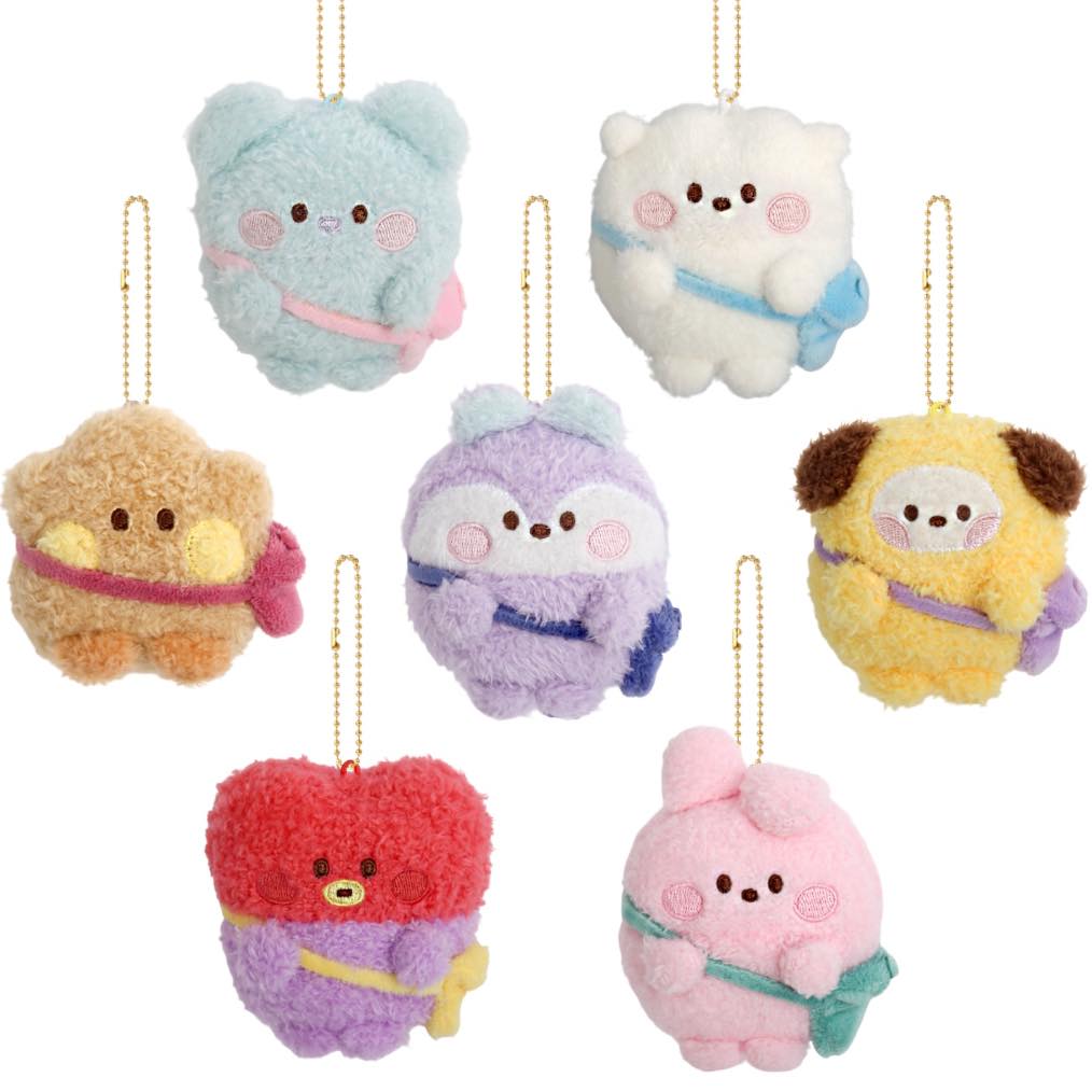 BT21 Character Minini Doll Keyring PONPON-ENJOY Plush, Authentic Official Goods, KPOP, KBeauty, Free Samples