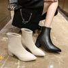 Модные женские ботильоны на толстом каблуке, весна-лето-осень, одинарные ботинки 2024 года, новые заостренные высокие каблуки, модные женские ботинки на среднем каблуке