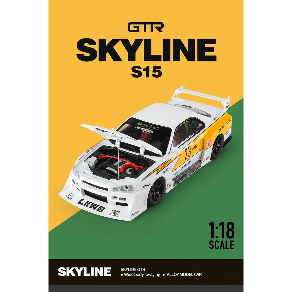 1/18 Nissan Skyline Ares GTR R34 Alloy Modified Wide Body Sports Car Model Diecast Raing Vehicle Car Model Sound Light Kids Gift