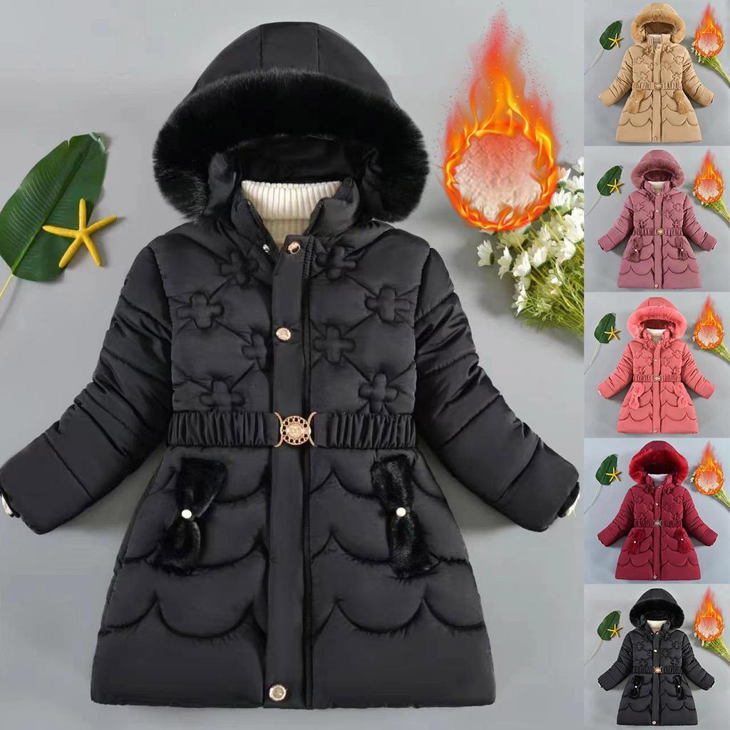 Winter Girls Coat Keep Warm Thicken Kids Jacket Hooded Zipper Fur Collar Princess Outerwear Children Clothing