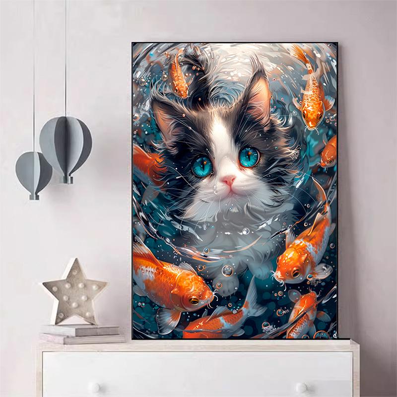5d DIY Алмазная картина вышивка крестом животные кошки и золотые рыбки Алмазная вышивка мозаика полный круглый дрель домашний декор